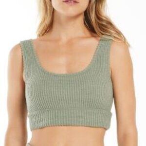 Zoe Waffle Tank Bra-Agave Green